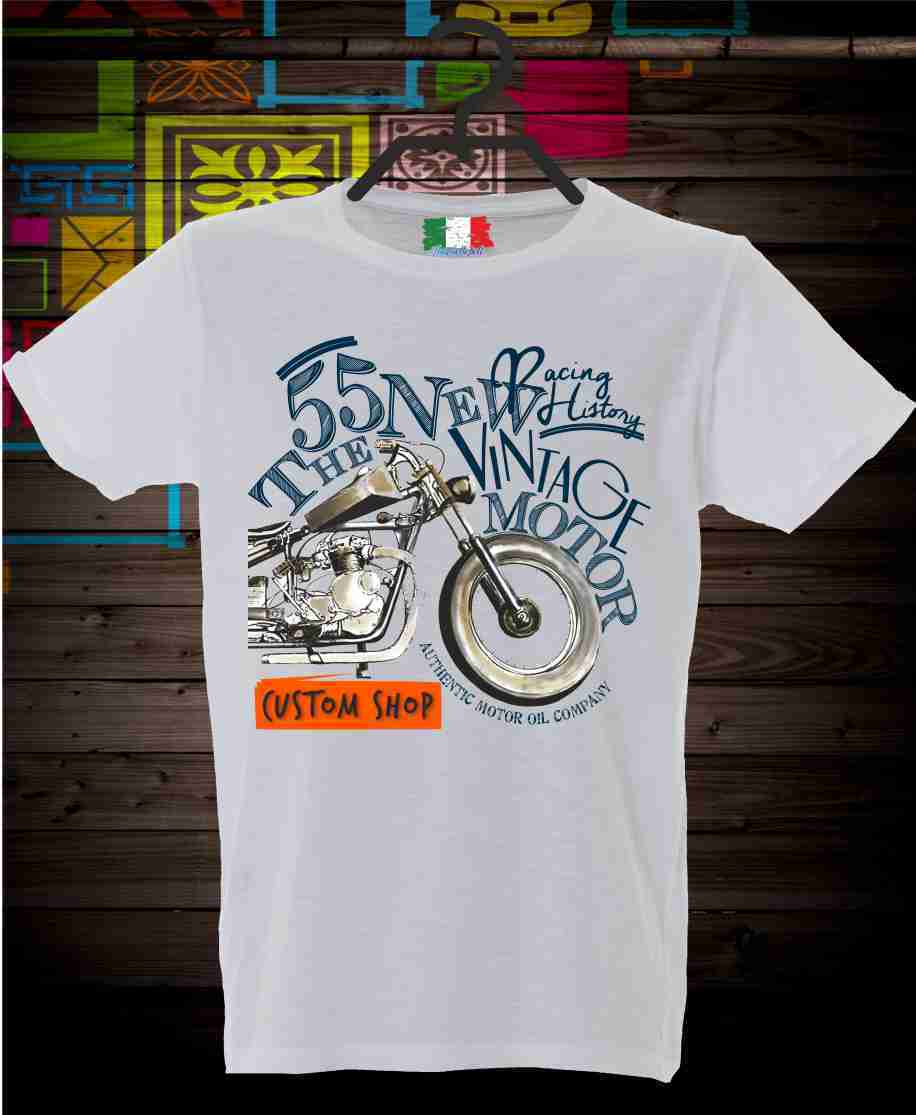 MAGLIETTA MADE IN ITALY PEZZO UNICO TESSUTO FIAMMATO TITOLO VINTAGE MOTO