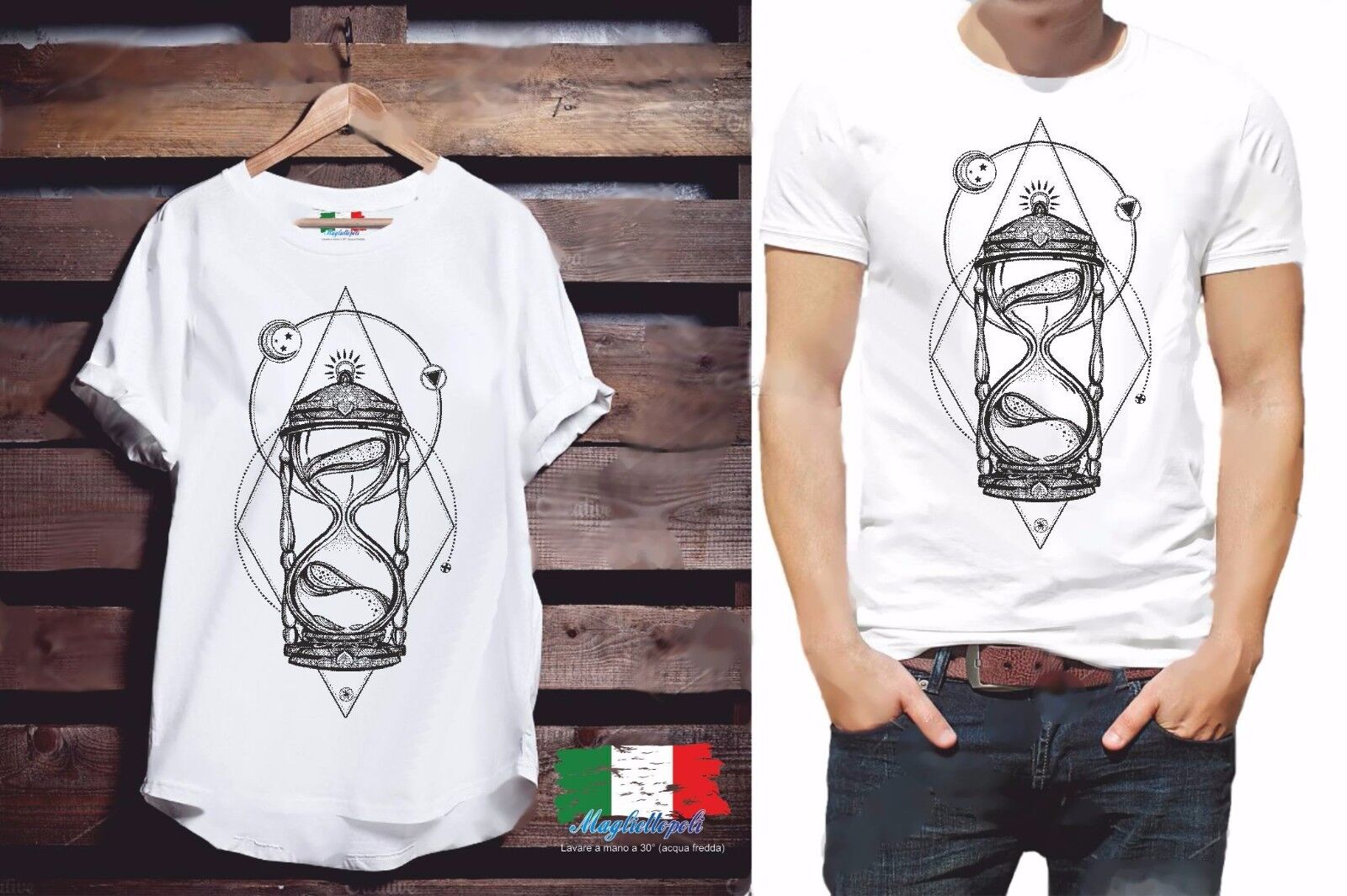 MAGLIETTA DA UOMO: COTONE FIAMMATO - COTONE CLASSICO CON STAMPA TIME