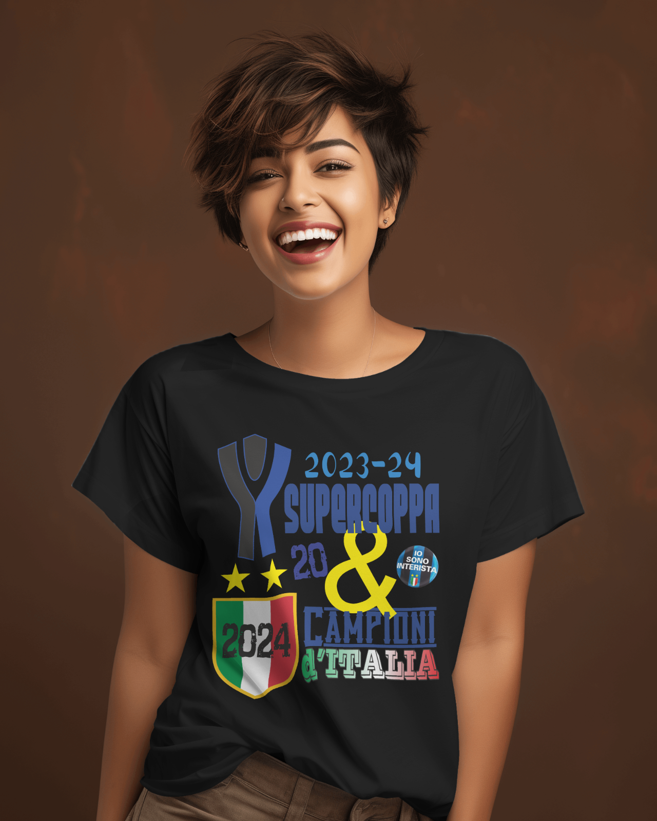 Maglietta Colore Nero con Stampa Campioni dItalia 2024