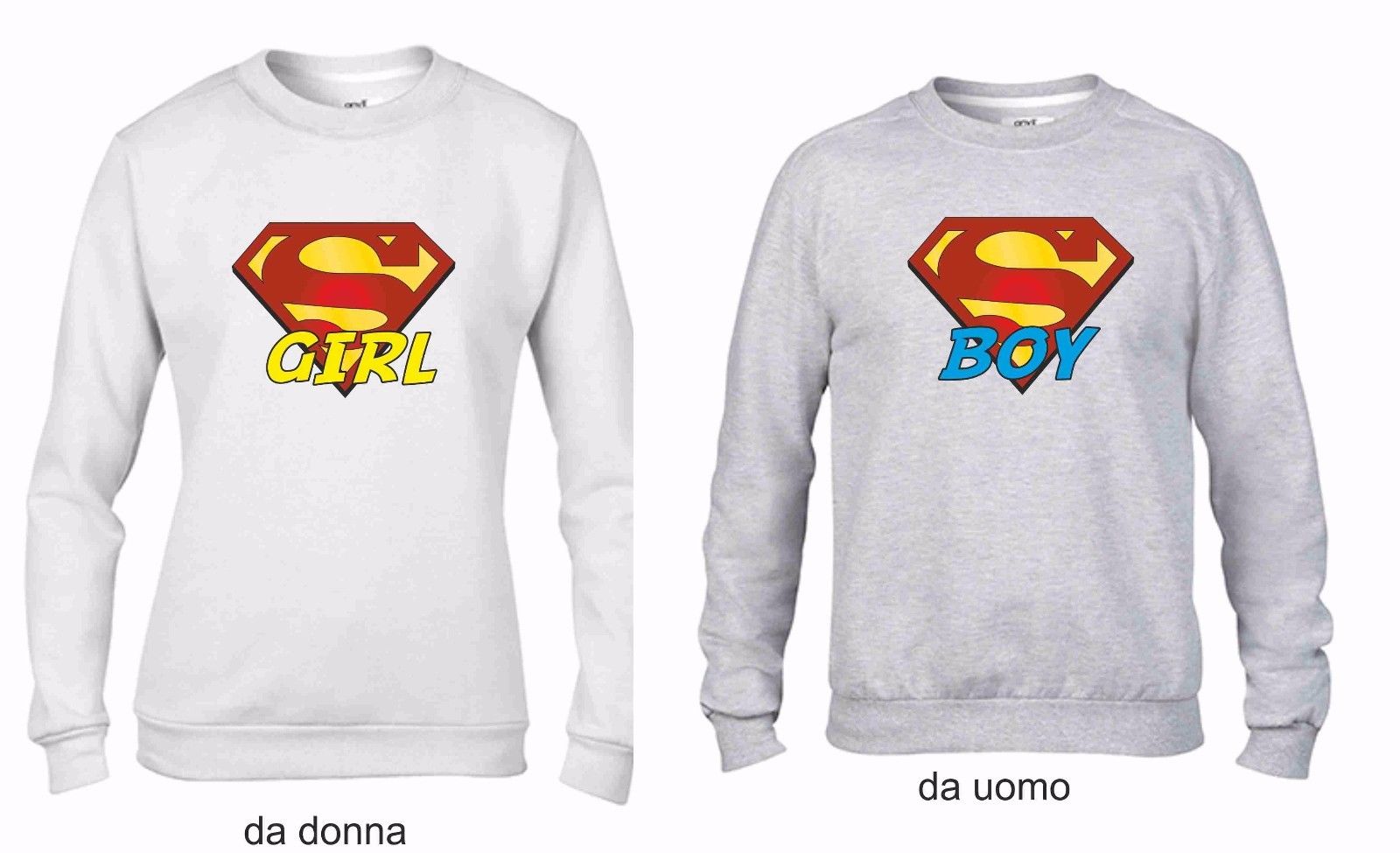 KIT 2 FELPE UNA DA UOMO UNA DONNA:SUPER GIRL