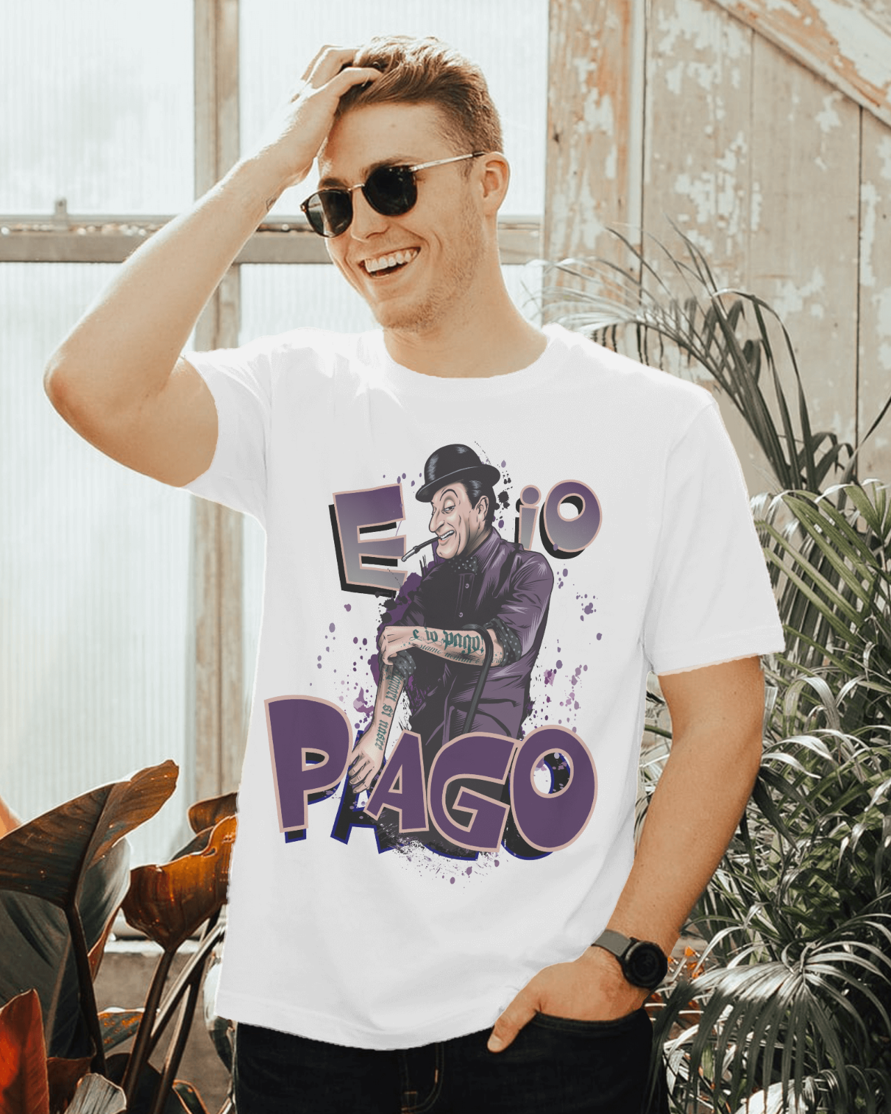 Maglietta in tessuto fiammato con stampa e io pago