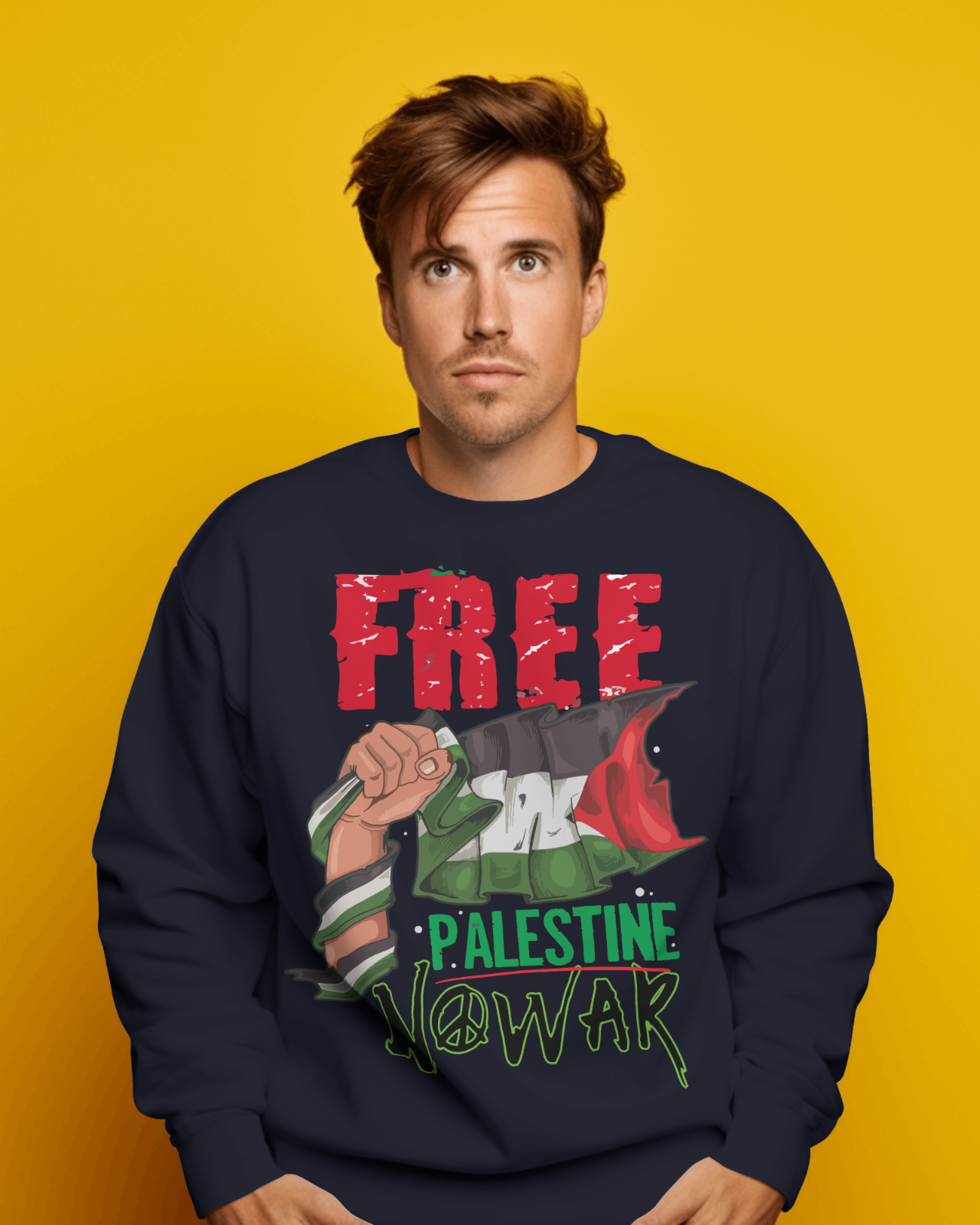 Felpa paricollo unisex con stampa Palestina libera e not war