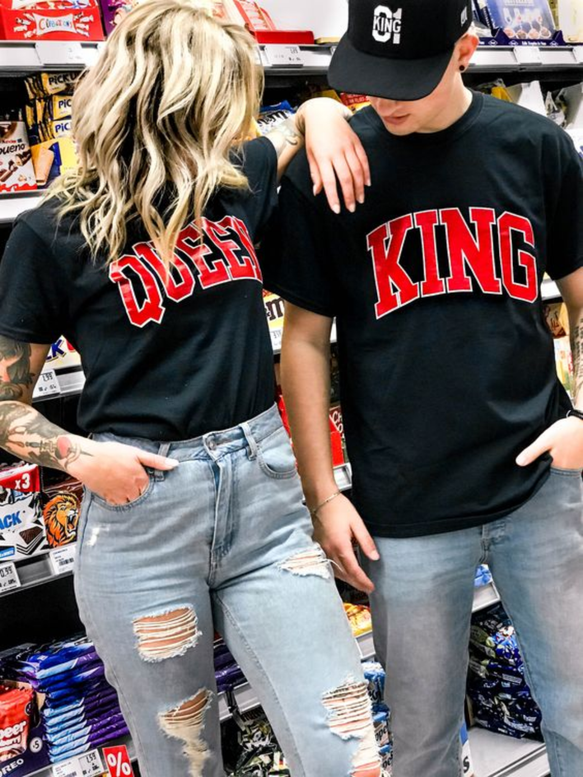 DUE MAGLIETTE Unisex YOU & ME - KING COLLEGE QUEEN COLORE NERO
