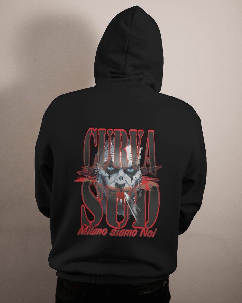 Felpa unisex di colore nero con cappuccio e stampa La curva Sud
