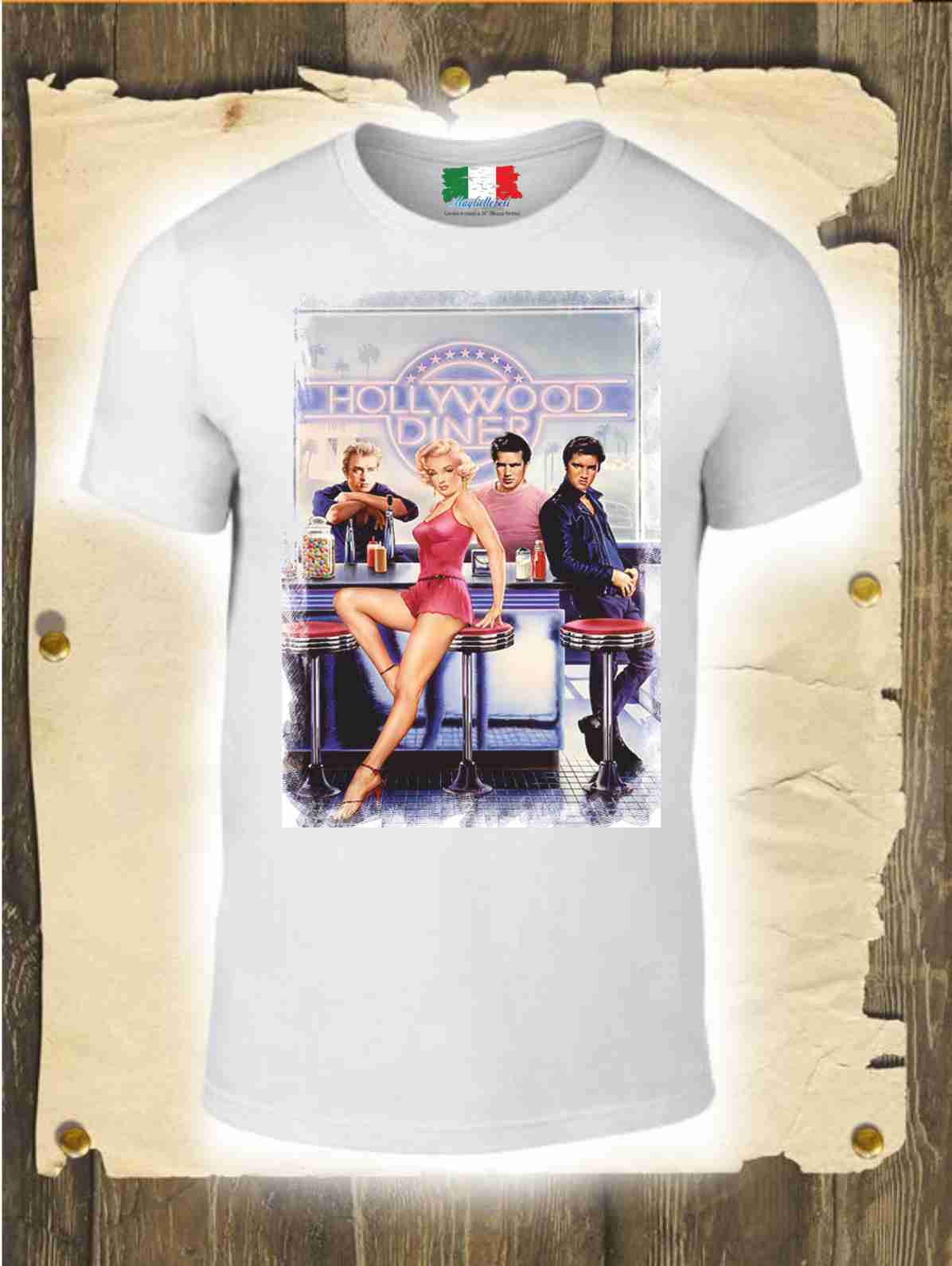 MAGLIETTA MADE IN ITALY PEZZO UNICO REALIZZATO ARTIGIANALMENTE: HOLLYWOOD