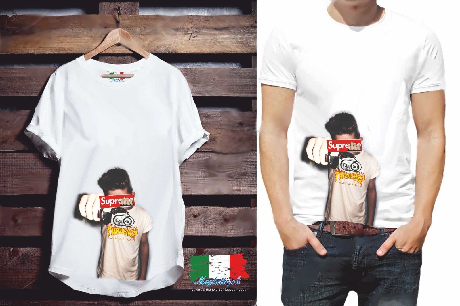 MAGLIETTA DA UOMO: COTONE FIAMMATO - COTONE CLASSICO  FAKE PISTOLA