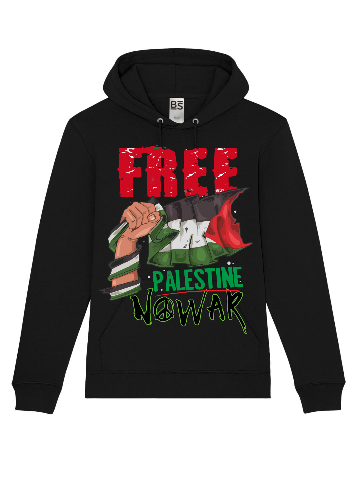 FELPA CON CAPPUCCIO E MARSUPIO STAMPA SU DAVANTI Palestina libera for peace