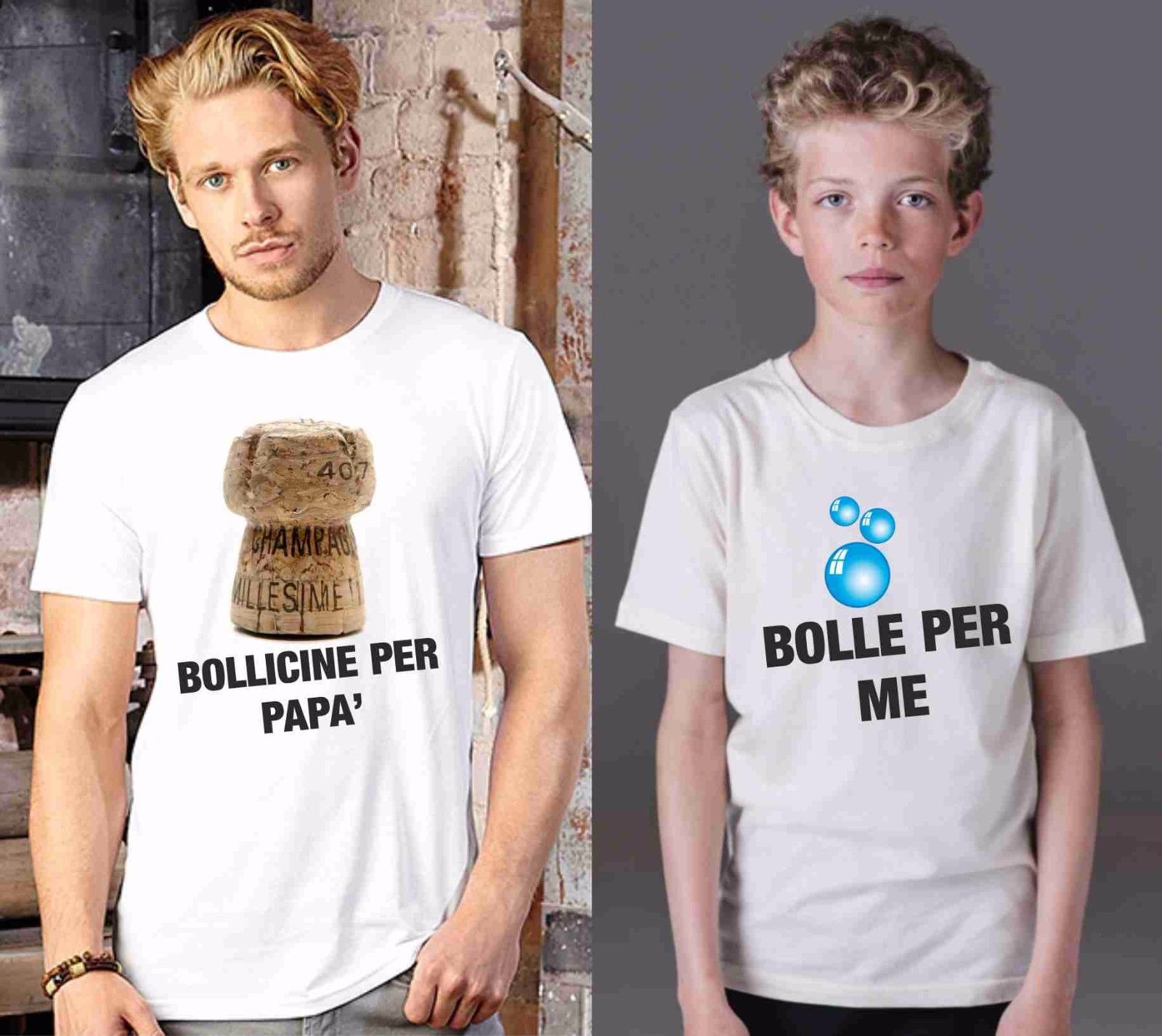 KIT DUE MAGLIETTE BIANCHE SPORTIVE - PADRE E FIGLIO : BOLLE