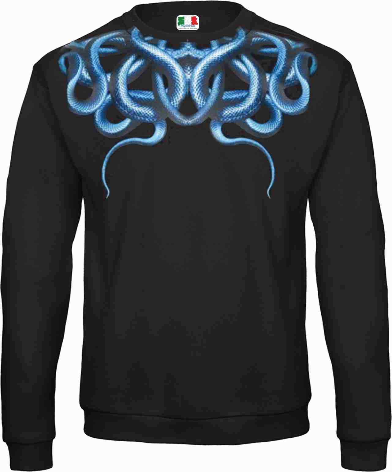 FELPA  DA UOMO FASHION GIROCOLLO STAMPA STREET SERPENTI BLU