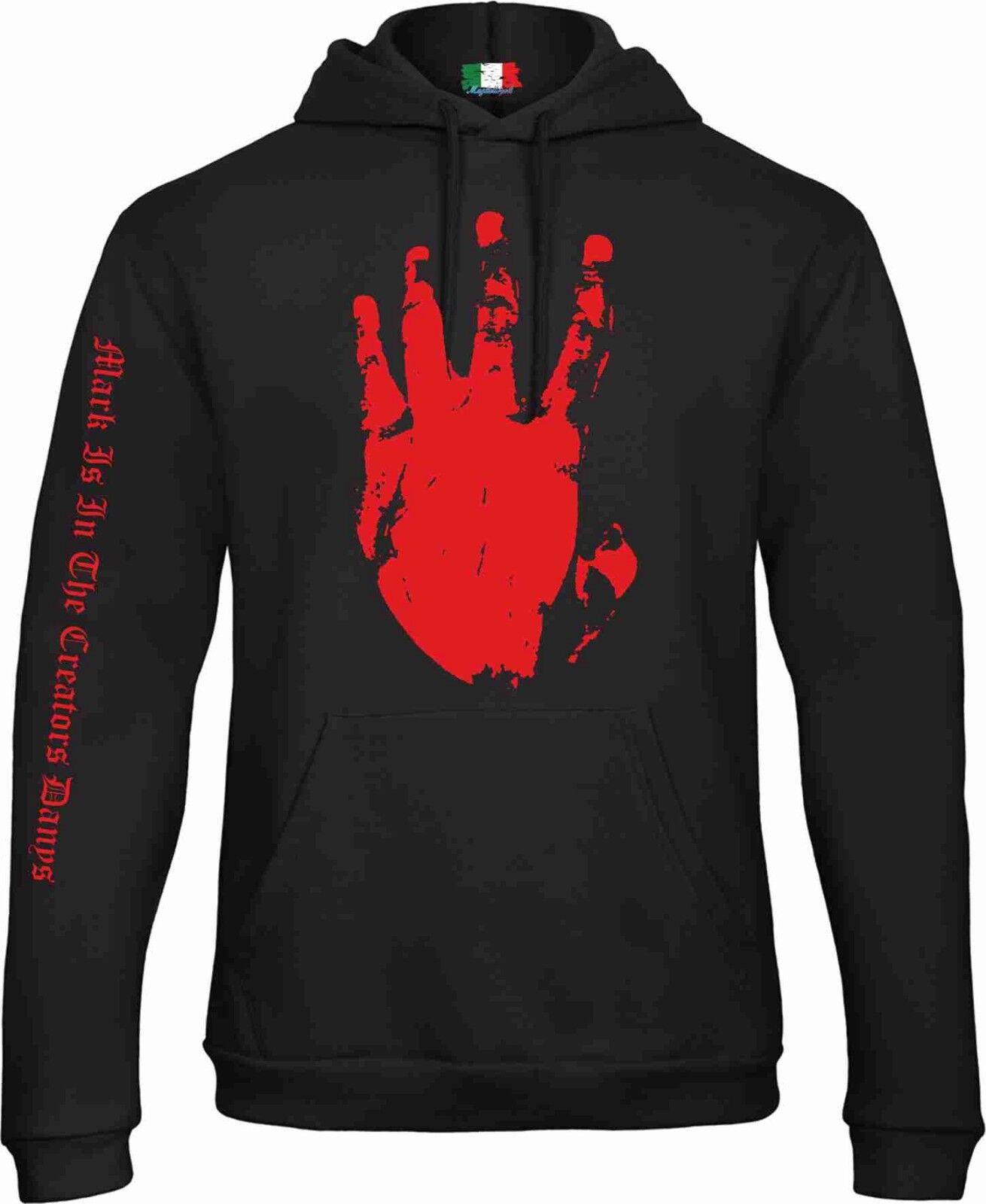 FELPA CON CAPPUCCIO E MARSUPIO STAMPA STREET WEAR DAVANTI E MANICHE