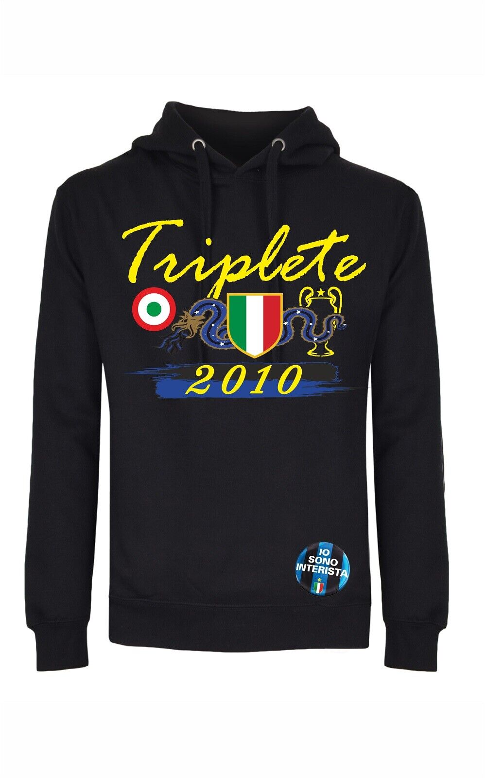 Felpa nera unisex con cappuccio e marsupio con stampa Triplete
