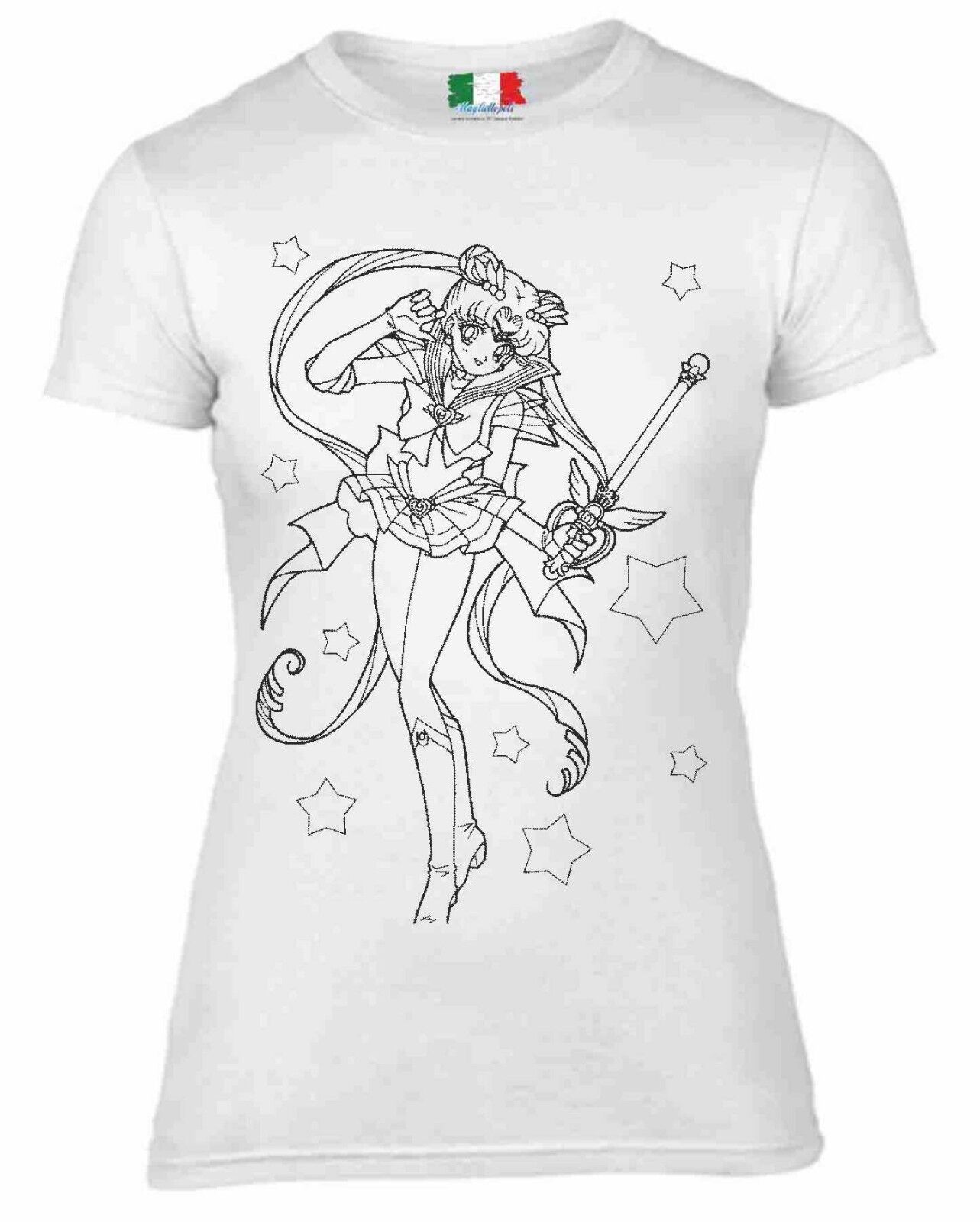 MAGLIETTA DA DONNA COLORE BIANCO CON STAMPA FUMETTI ANNI 70 - 80: SAILOR