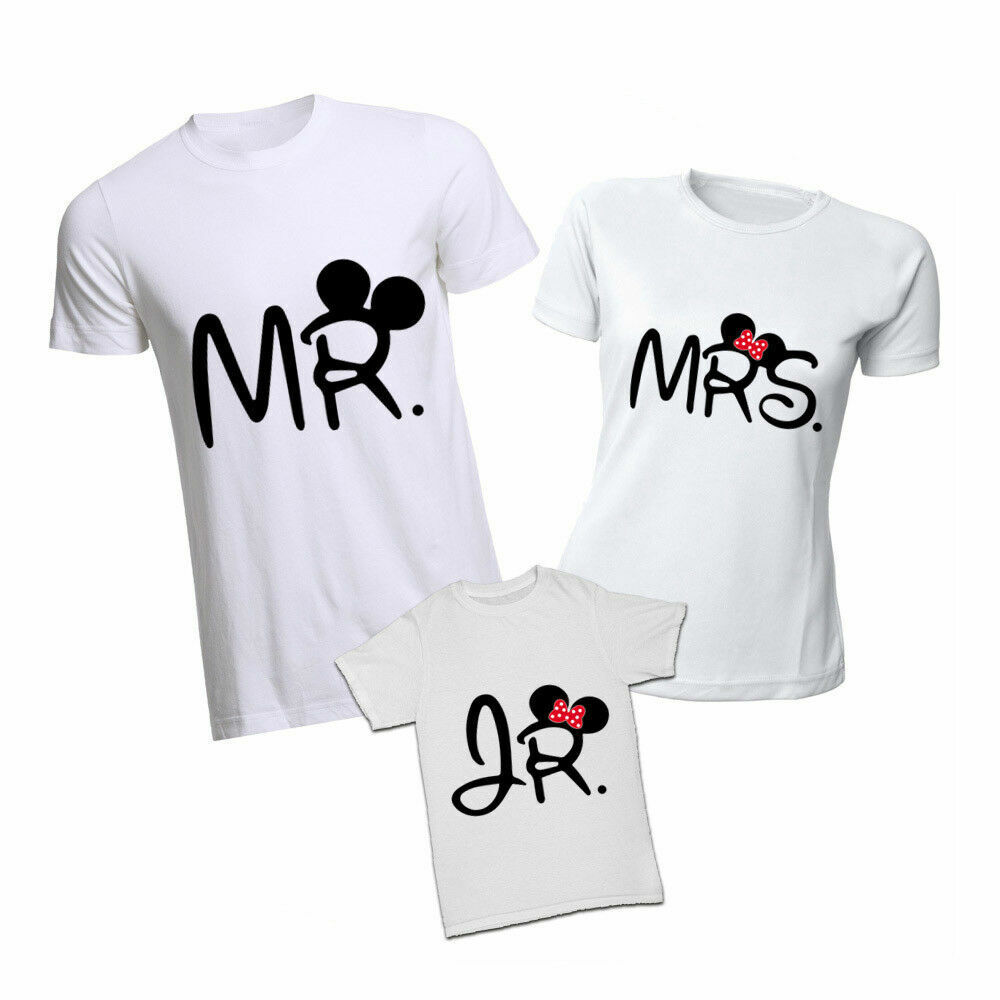 Tre tshirt, due da adulto e uno per bimbo/a con stampa mrs e ms