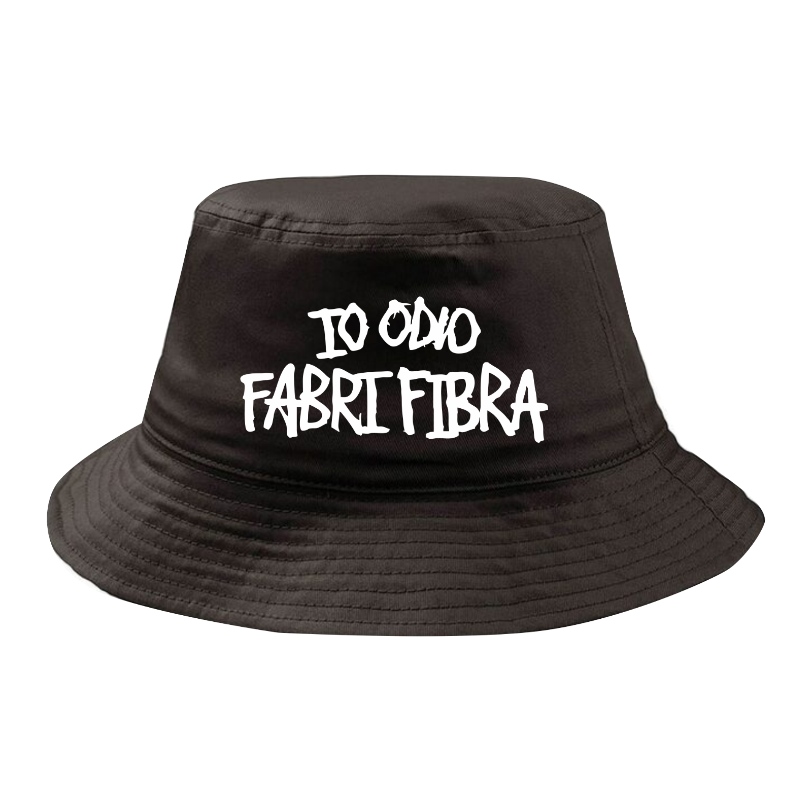 Cappello nero modello pescatore con stampa centrale Io odio Fabri fibra