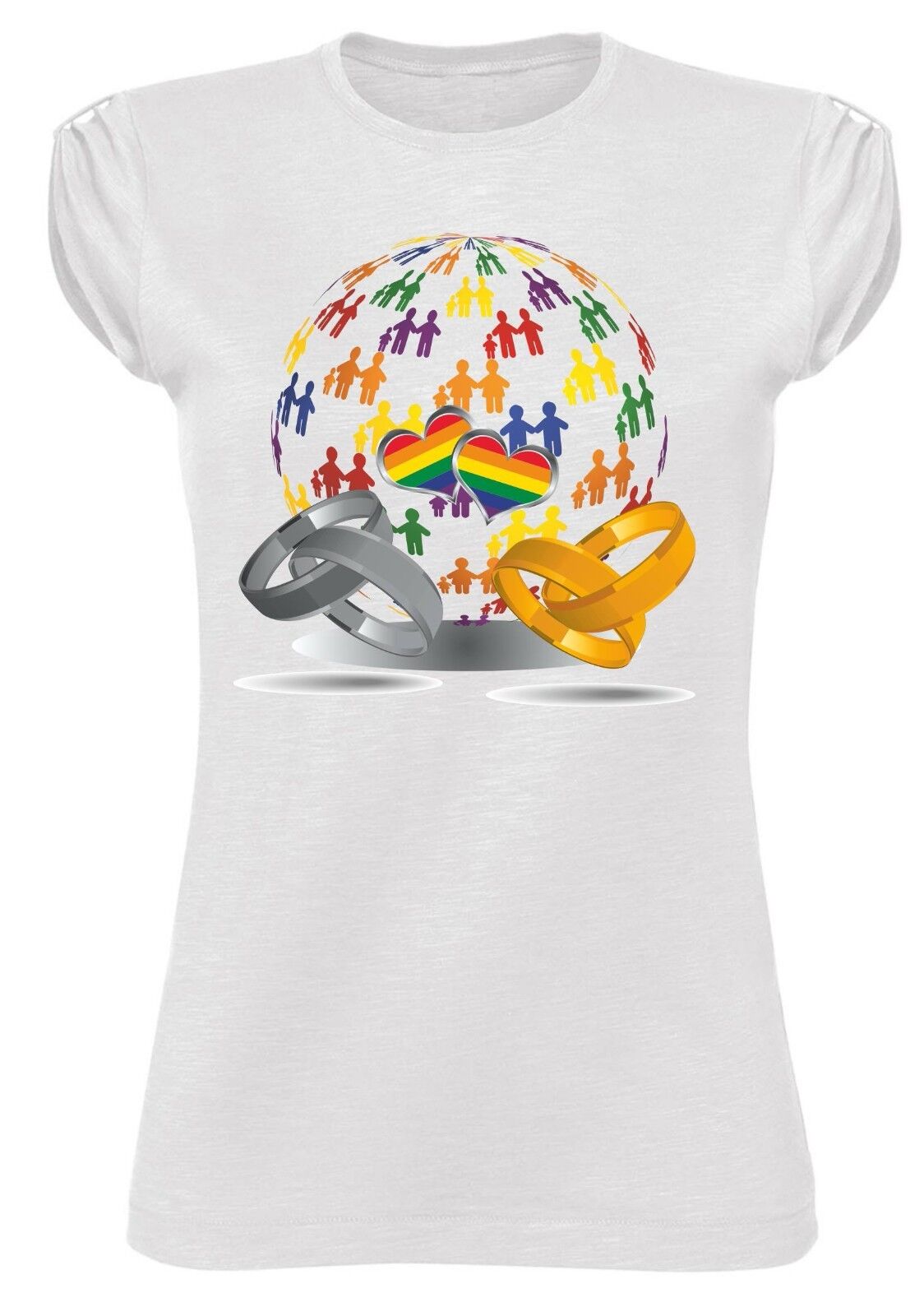 MAGLIETTA DA DONNA MADE IN ITALY TESSUTO FIAMMATO STOP HOMOPHOBIA: ANELLI