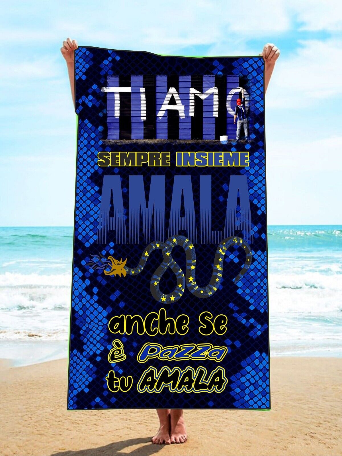 Telo stampato Amala pazza, ideale per mare, palestra e piscina