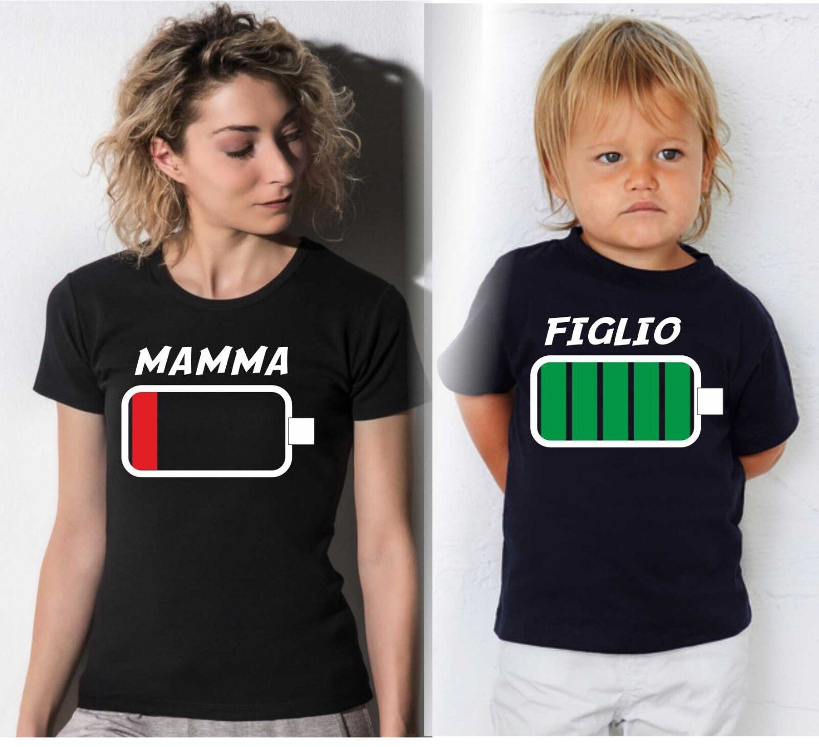 KIT DUE MAGLIETTE NERE  - MADRE E FIGLIO BATTERIA