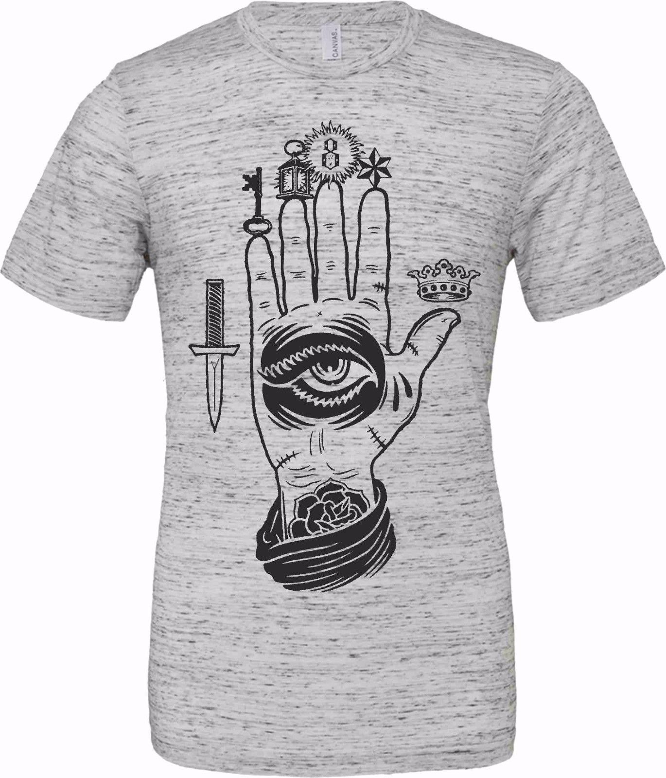 T-shirt unisex Poly-Cotton EFFETTO MARMO con stampa titolo: MANO E COLTELLO