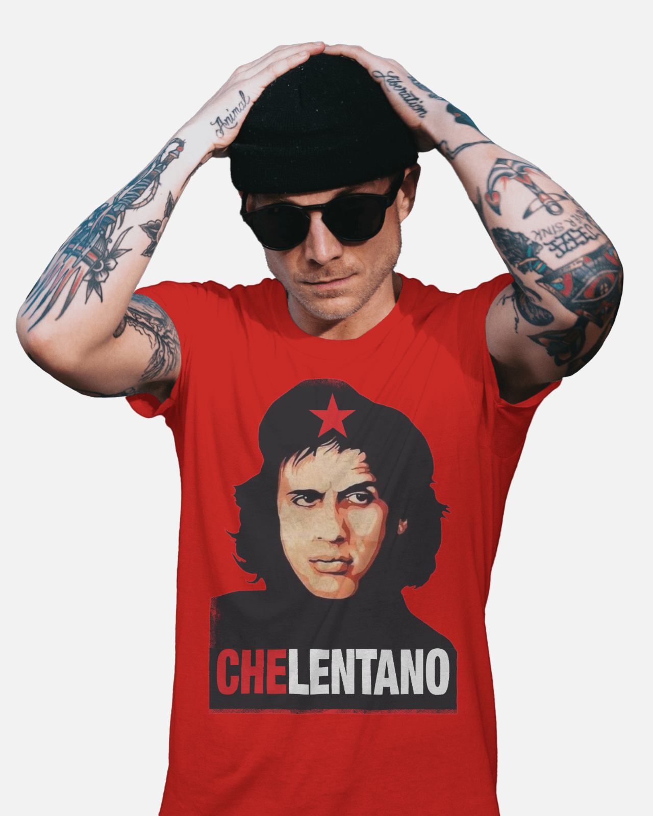 Maglietta unisex di colore rosso con stampa Chelentano