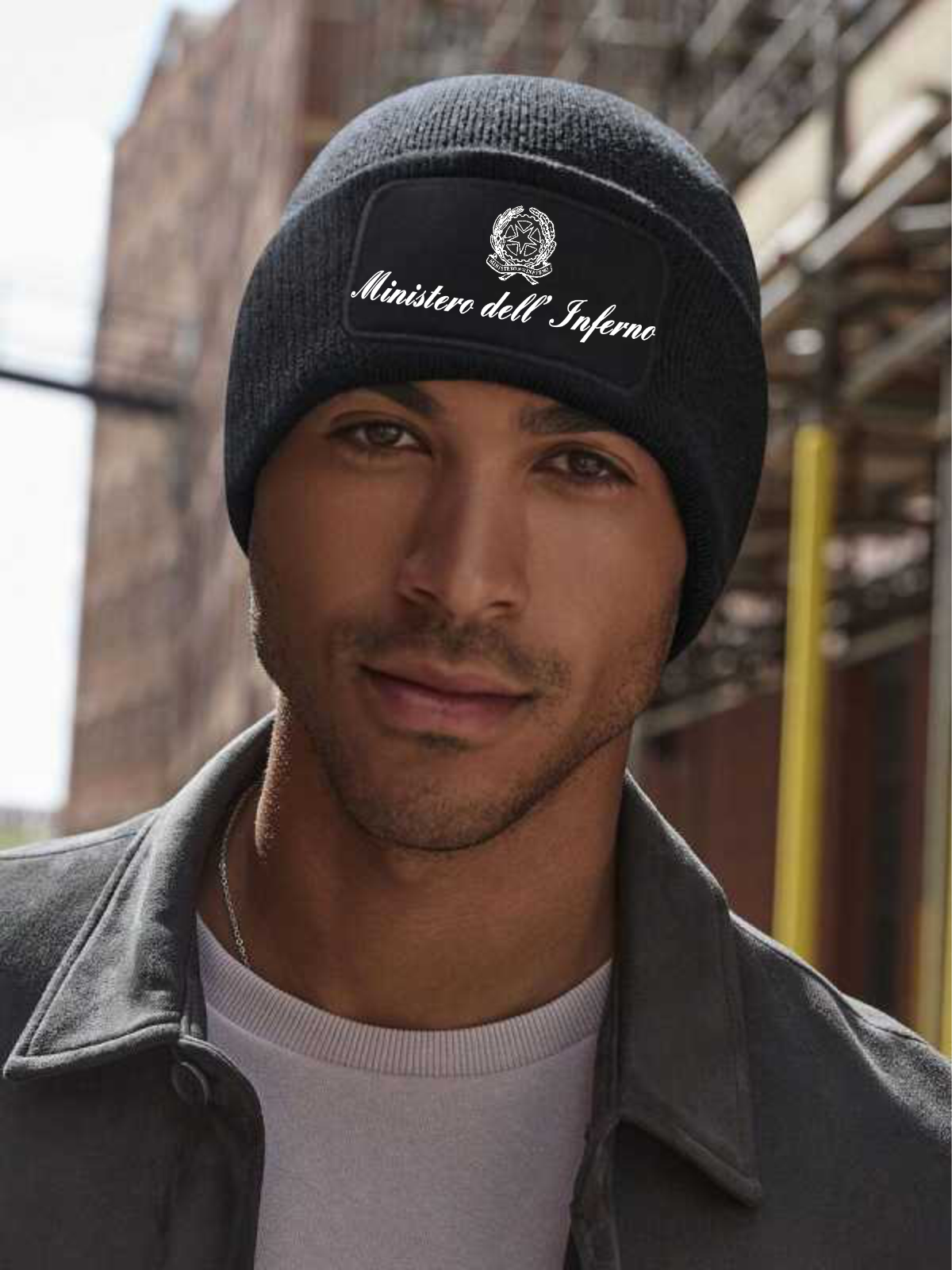 Cappellino in maglia nero taglia unica, con stampa: ministero dell'inf