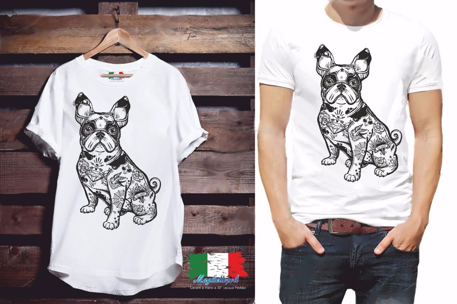 MAGLIETTA DA UOMO: COTONE FIAMMATO - COTONE CLASSICO CON STAMPA DOG