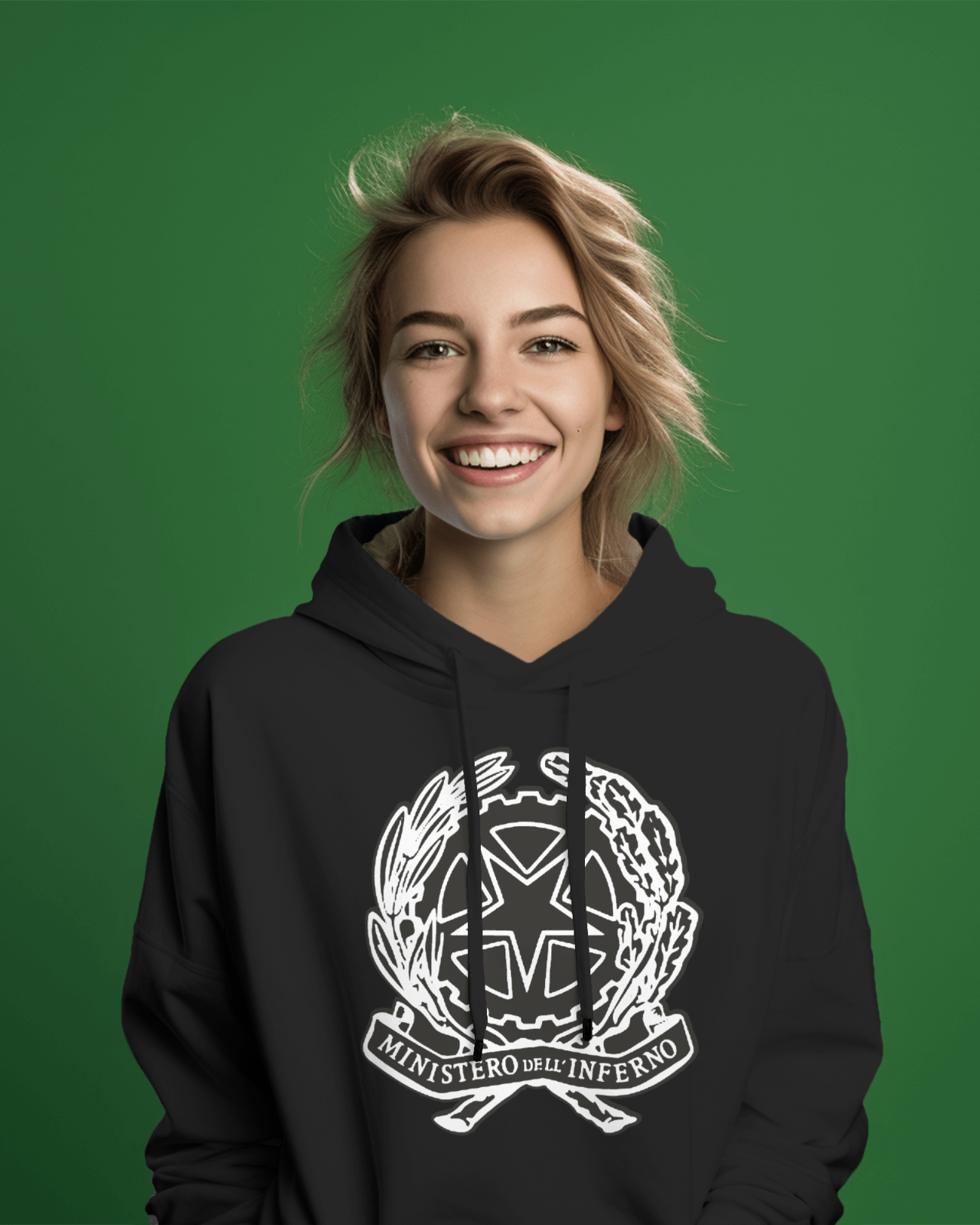 FELPA CON CAPPUCCIO E MARSUPIO STAMPA STREET WEAR MINISTERO INFERNO