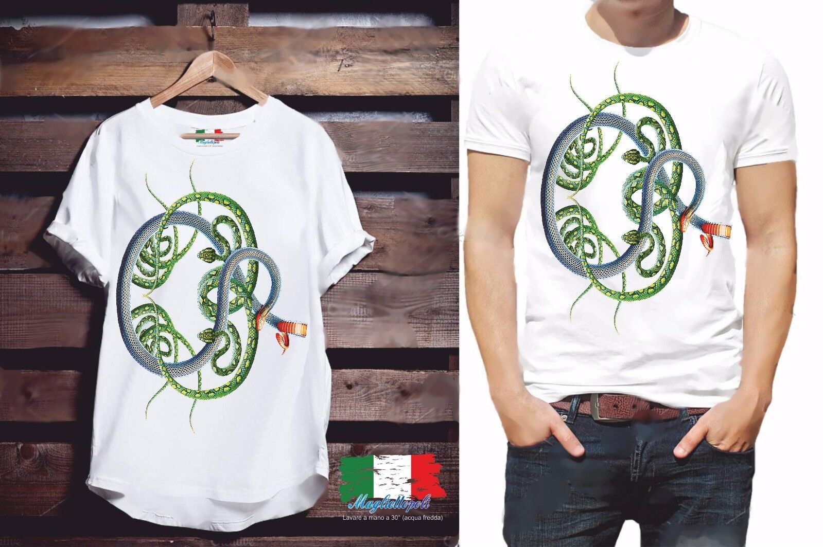 MAGLIETTA DA UOMO: COTONE FIAMMATO - COTONE CLASSICO CON STAMPA COBRA