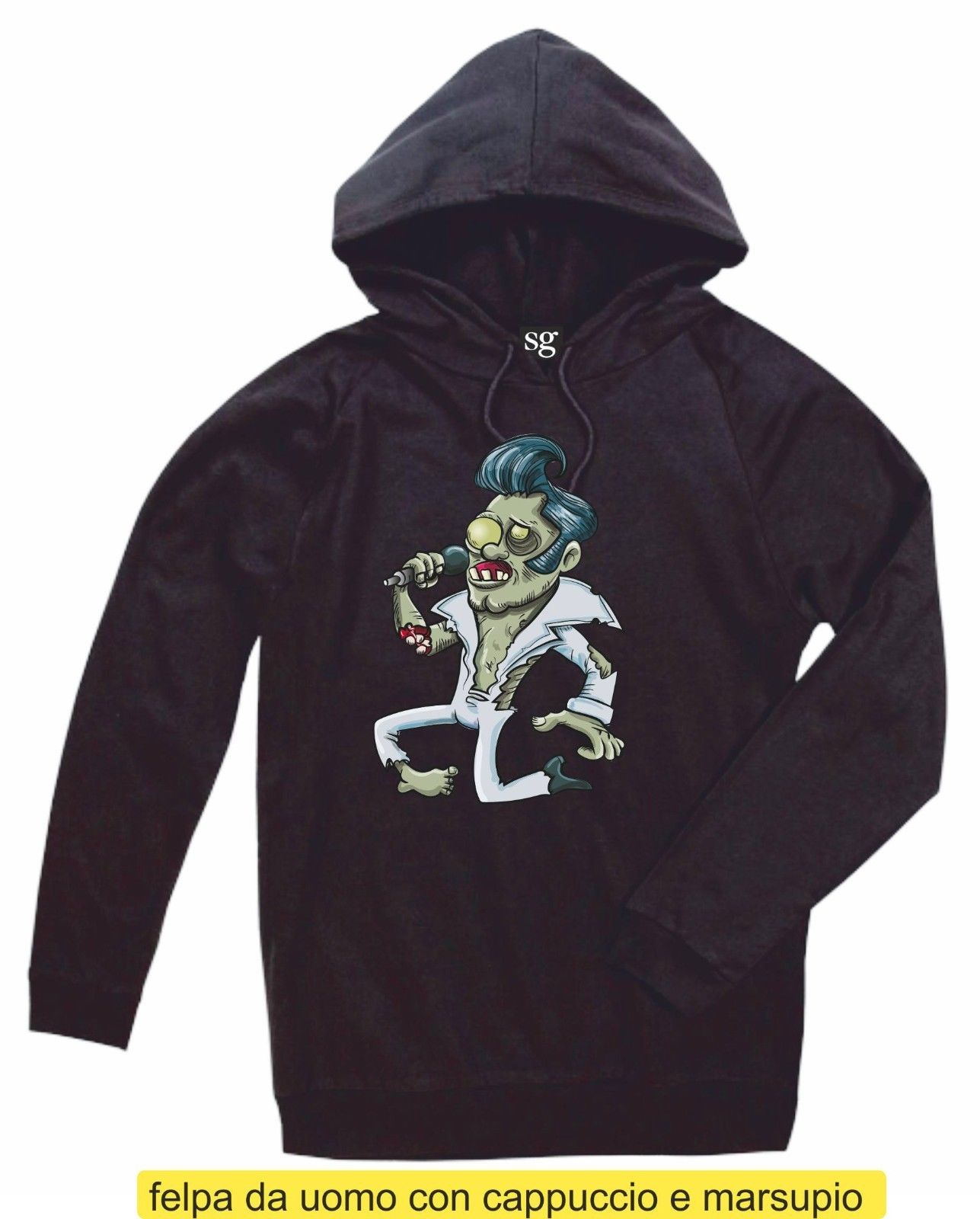 FELPA CON CAPPUCCIO E MARSUPIO STAMPATO: ELV