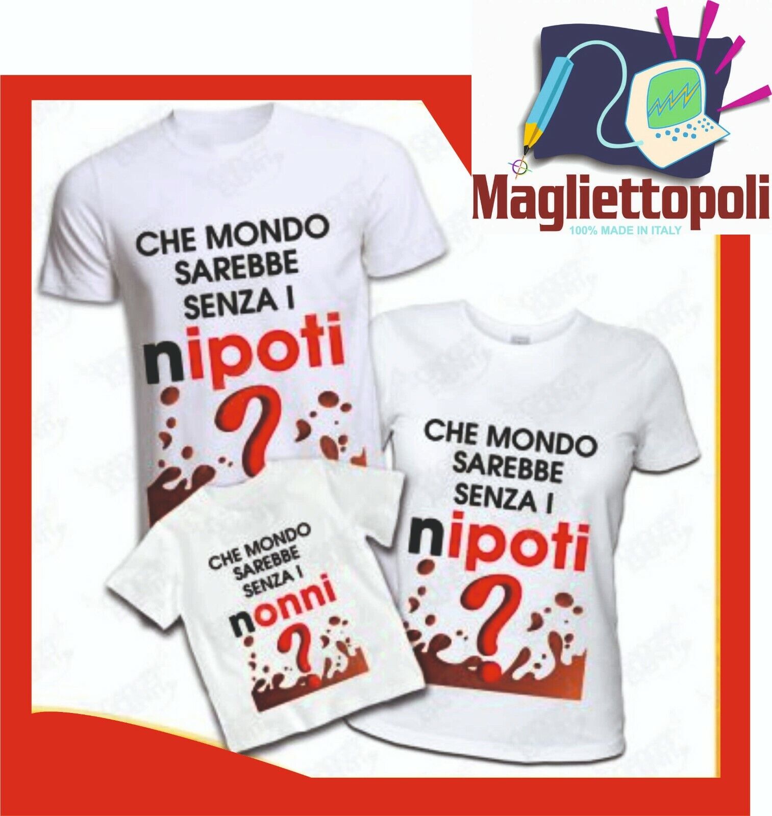 TRE MAGLIETTE STAMPATE : UNA PER IL PADRE UNA PER LA MAMMA UNA PER FIGLIO/A