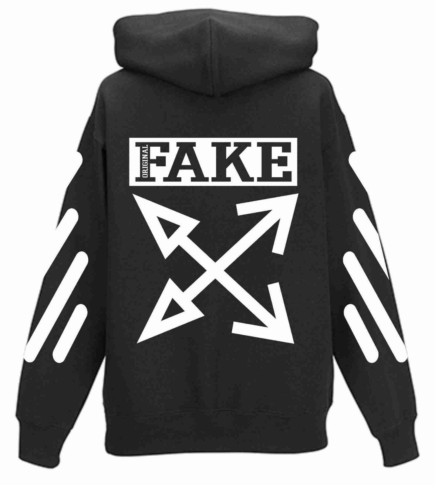 FELPA CON CAPPUCCIO E MARSUPIO STAMPA SU RETRO E SU MANICA: WHITE BIS