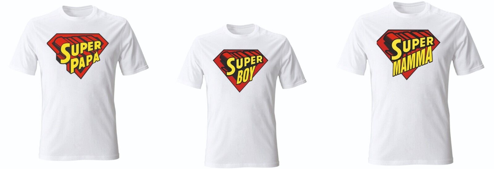 KIT white tre MAGLIETTE - PADRE E FIGLIO SUPER PAPA' E SUPER BOY e sup