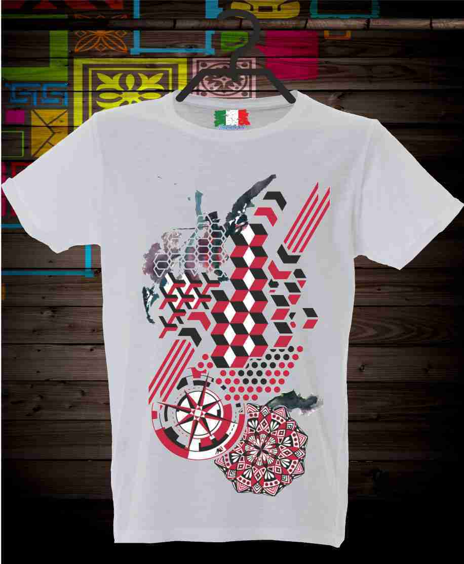 MAGLIETTA MADE IN ITALY PEZZO UNICO TESSUTO FIAMMATO TITOLO SKULL BLU