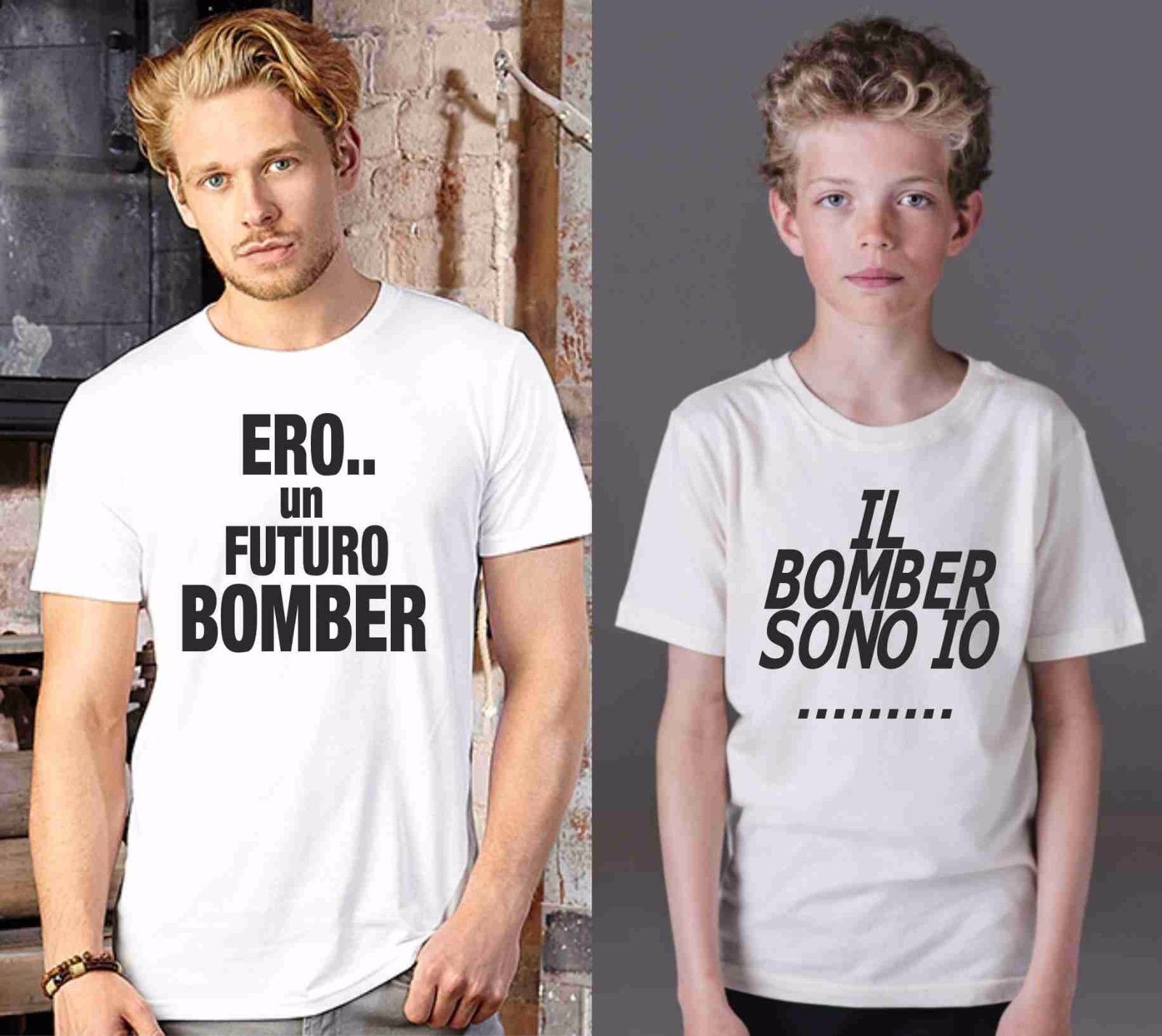KIT DUE MAGLIETTE BIANCHE SPORTIVE - PADRE E FIGLIO : BOMBER FUTURI