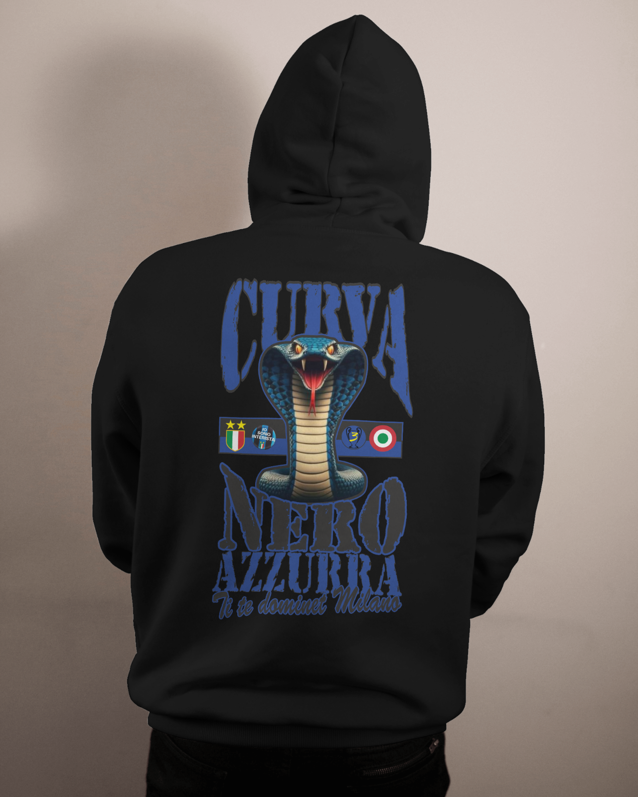 Felpa di Colore Nero con Stampa La Curva neroazzurra interista