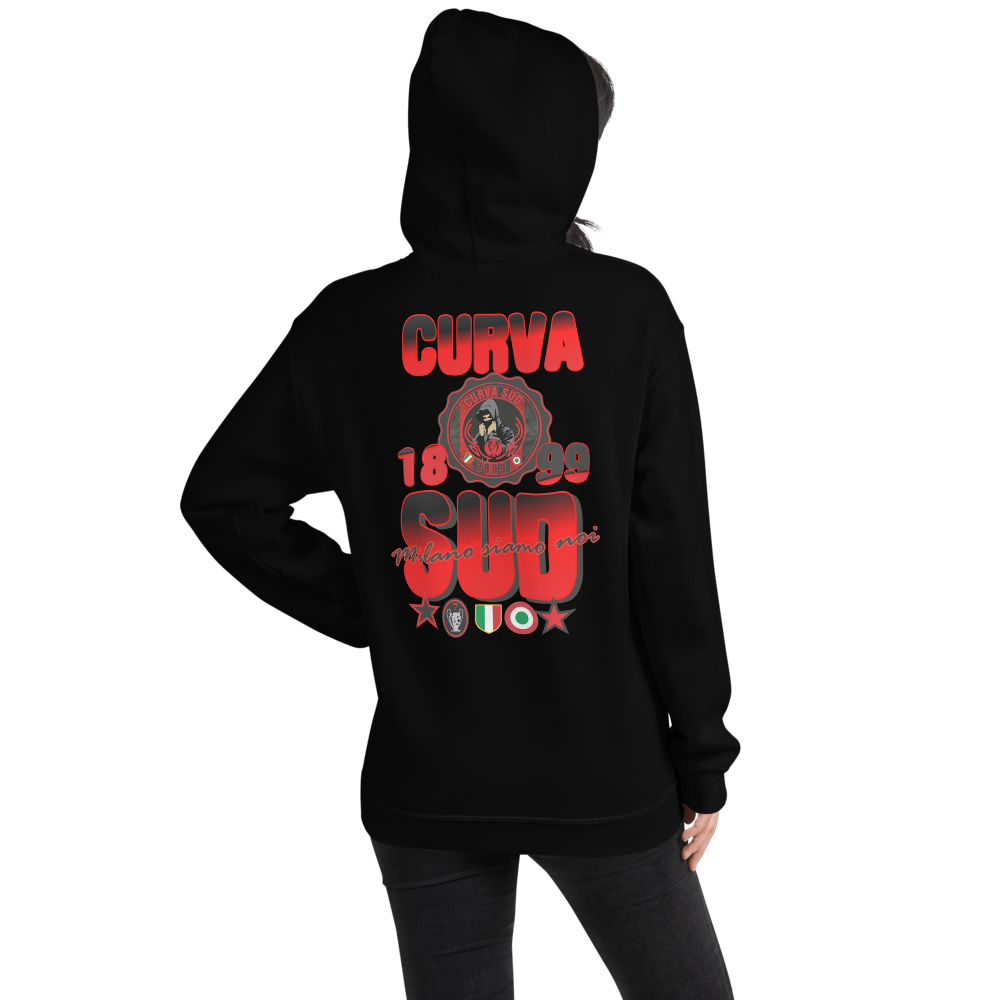 Felpa Nera Invernale con Cappuccio e Stampa Curva Sud