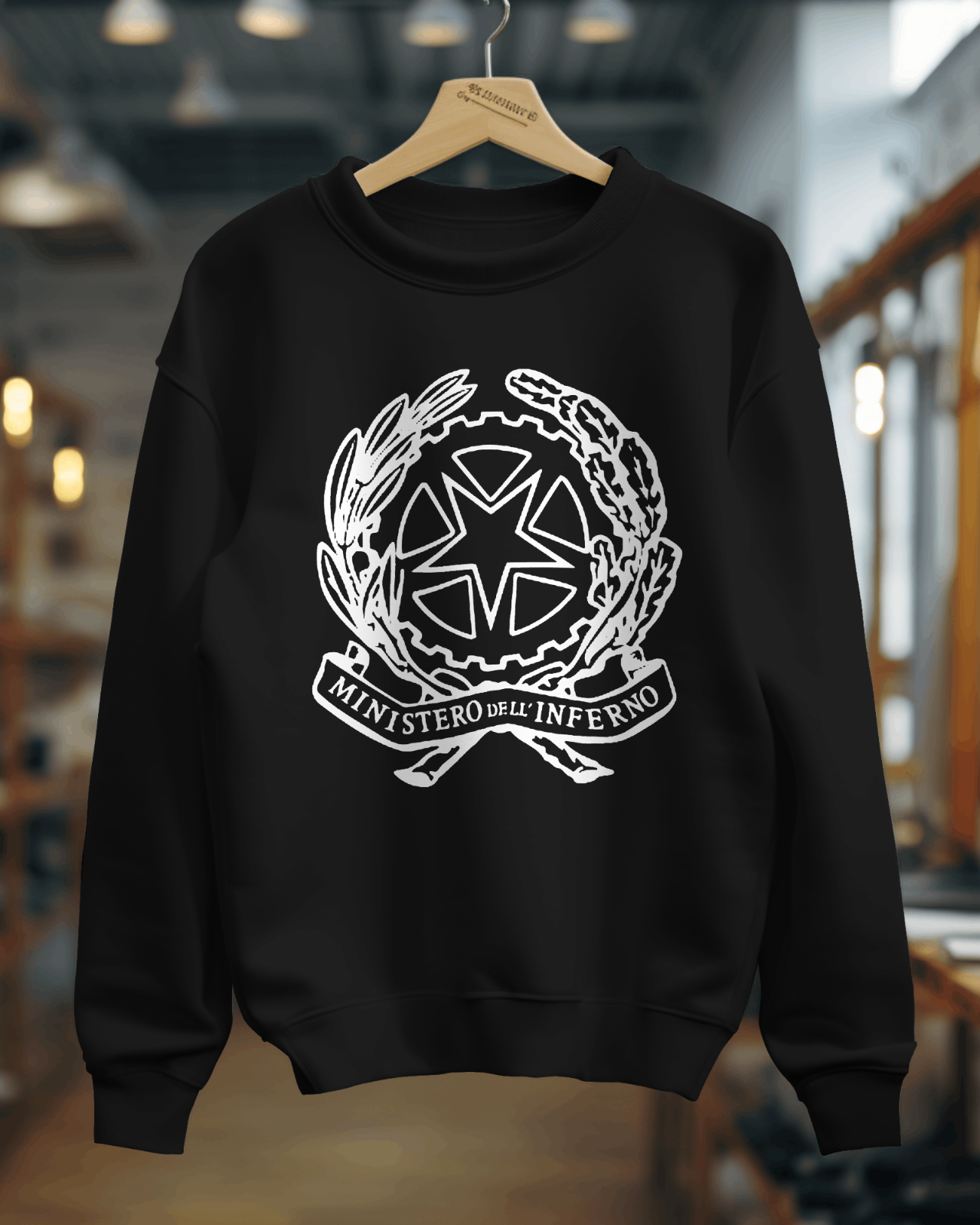 Felpa paricollo unisex con stampa Ministero dell' inferno