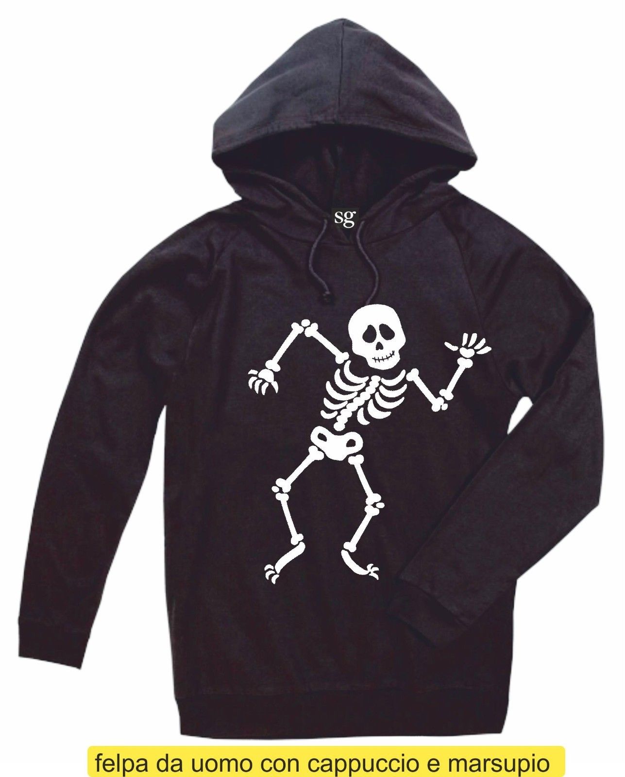 FELPA CON CAPPUCCIO E MARSUPIO STAMPATO SKULL