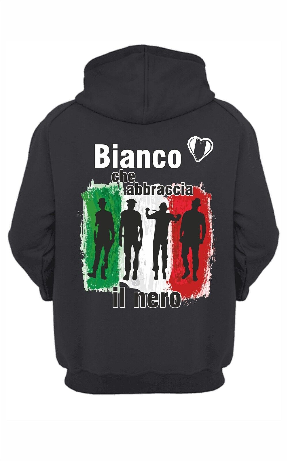 Felpa nera unisex con cappuccio e marsupio con stampa black and white