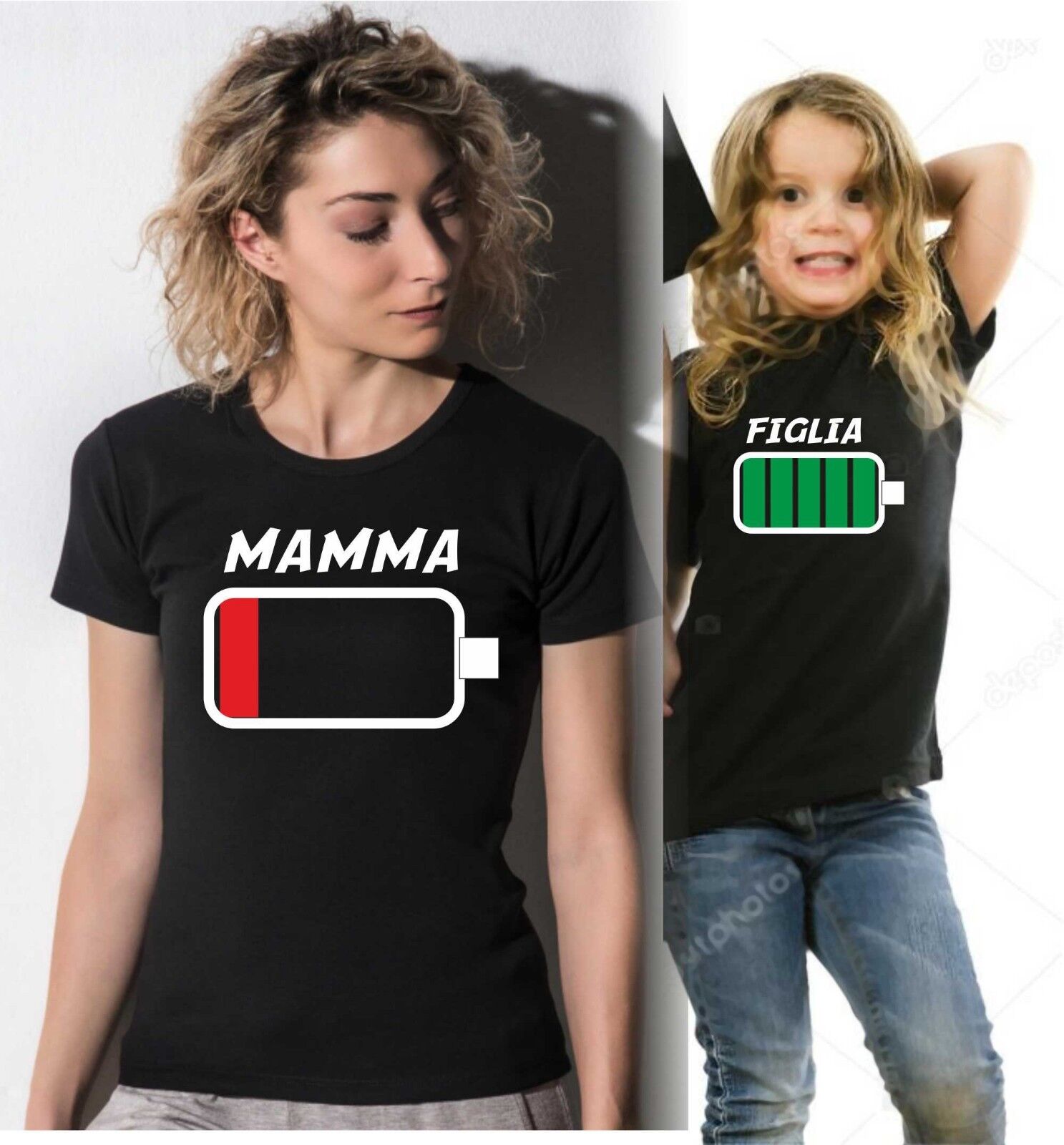 KIT DUE MAGLIETTE NERE  - MADRE E FIGLIA BATTERIA