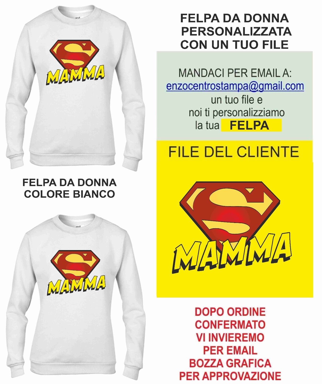 Felpa bianca DA DONNA da girocollo Fashion con stampa personalizzata