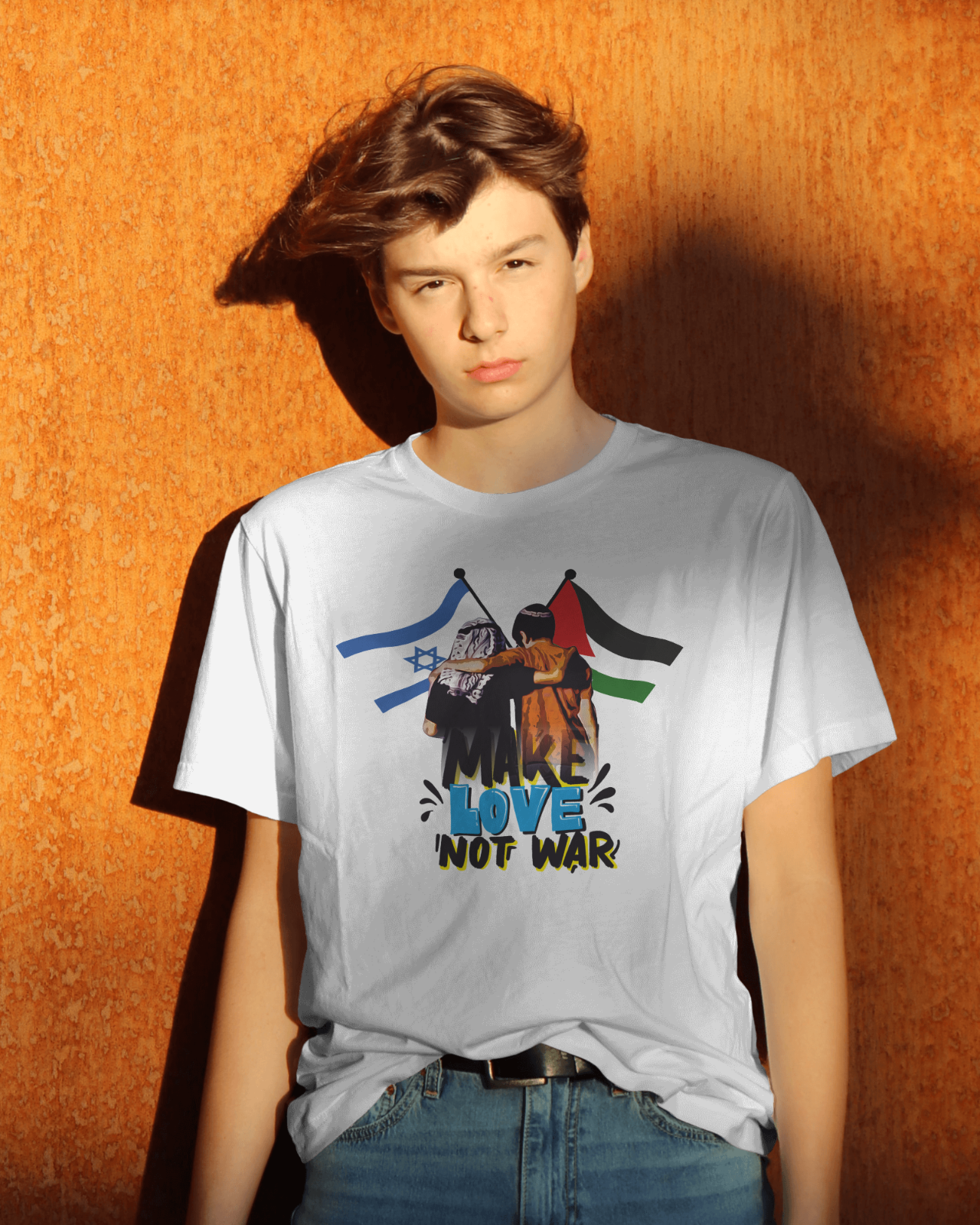 Maglietta Bianca Manica Corta con Stampa Palestina free e not war