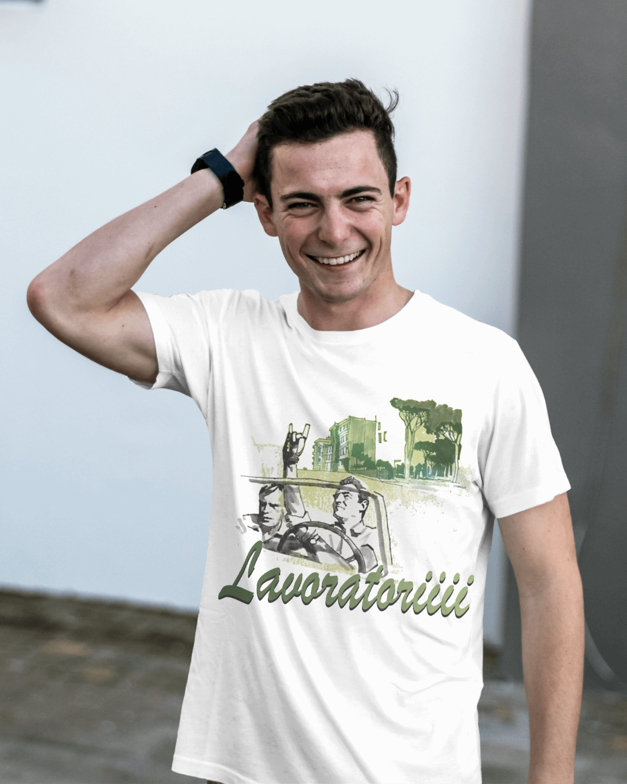 Maglietta unisex colore bianco, manica corta con stampa Lavoratoriiii