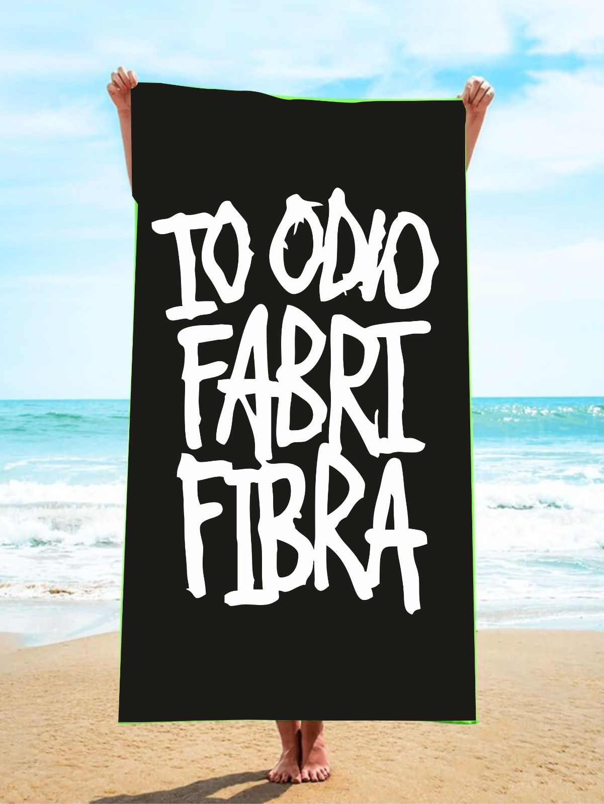 Telo stampato io odio fabri fibra, ideale per mare, palestra e piscina