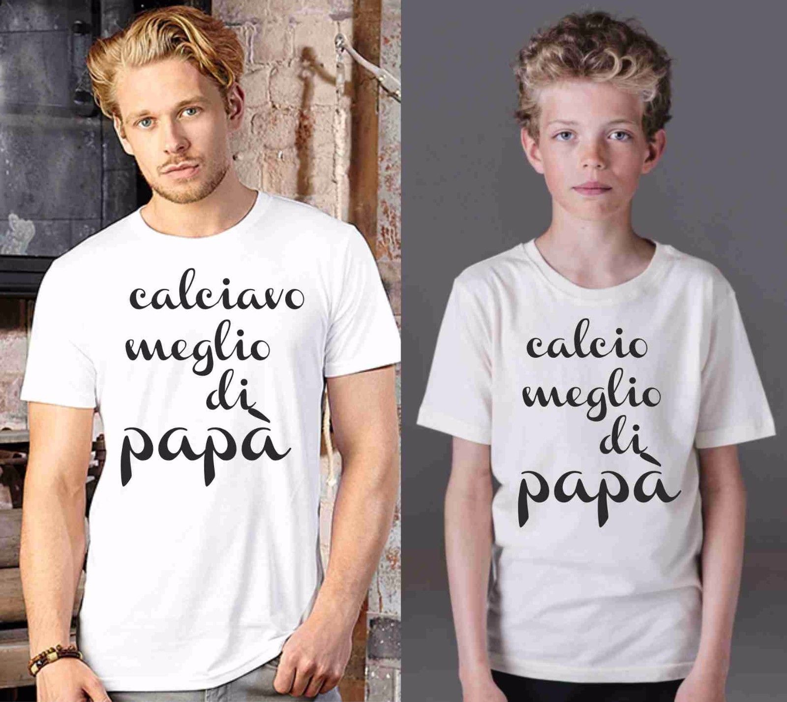 KIT DUE MAGLIETTE BIANCHE SPORTIVE - PADRE E FIGLIO : CALCIO