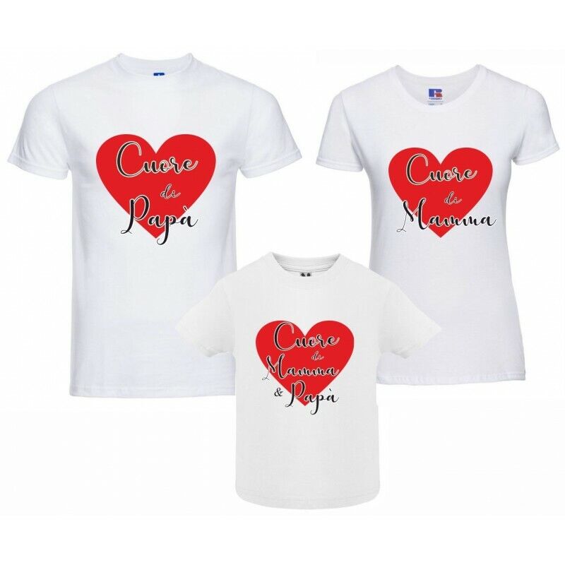 Tre tshirt, due da adulto e uno per bimbo/a con stampa cuore