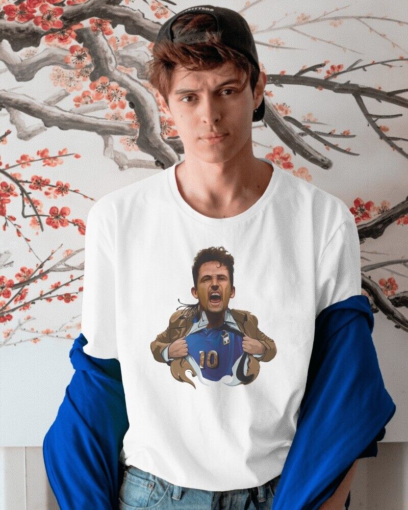 Maglietta bianca unisex con la stampa sia davanti sia retro Il divin codino