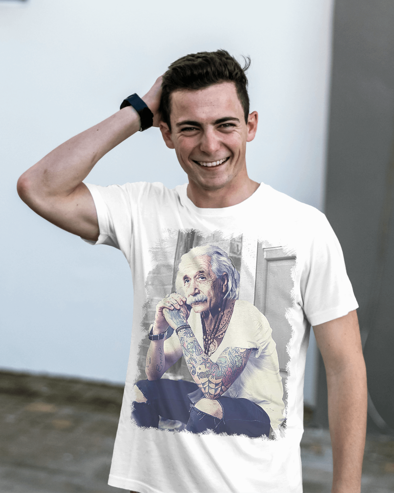 Maglietta bianca con la stampa Einstein tatuato