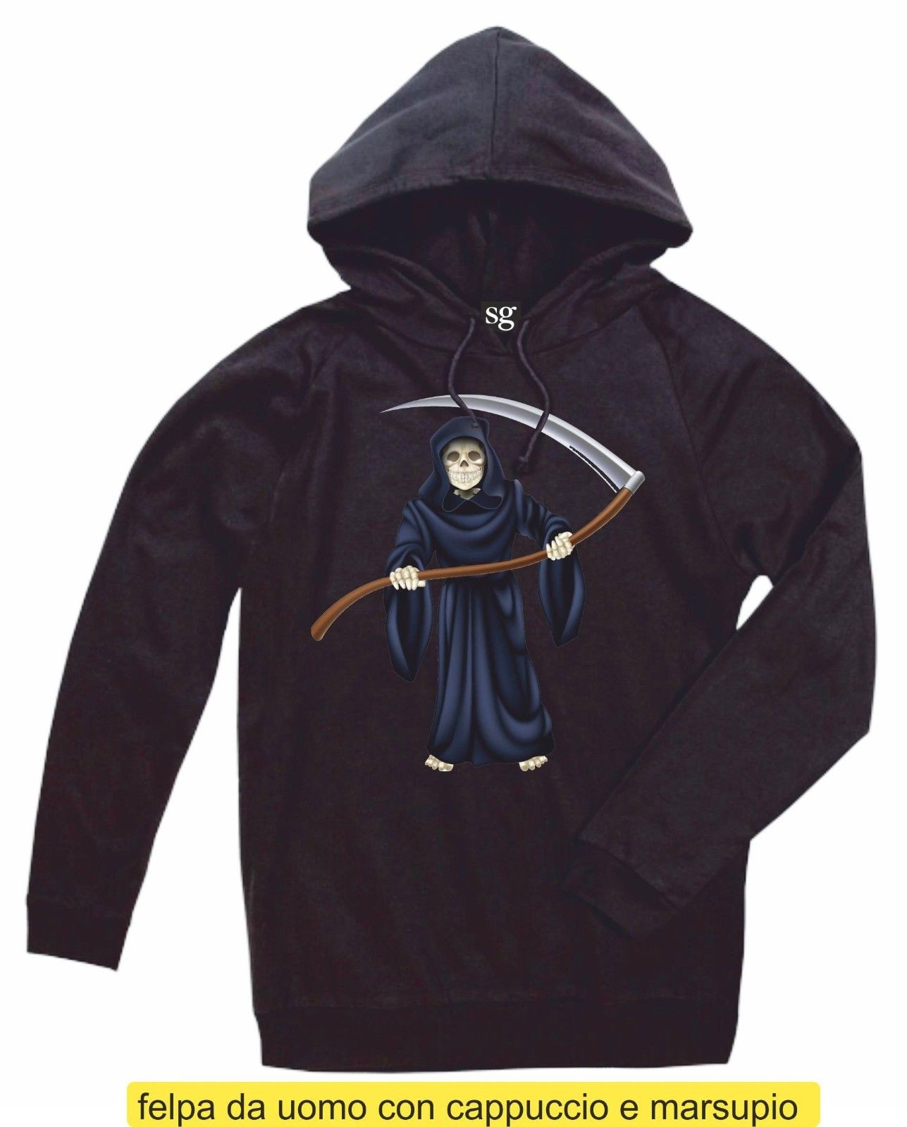 FELPA CON CAPPUCCIO E MARSUPIO STAMPATO: MORTE